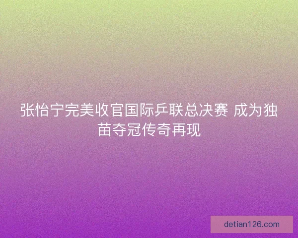 张怡宁完美收官国际乒联总决赛 成为独苗夺冠传奇再现